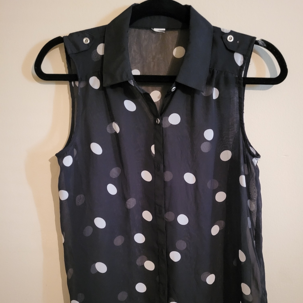 Black and White polka dot see thru sleeveless blouse